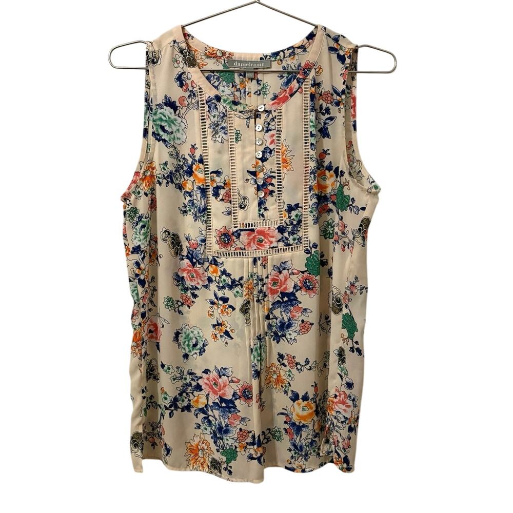 Daniel Rainn Cream Floral Print Sleeveless Top Tank S